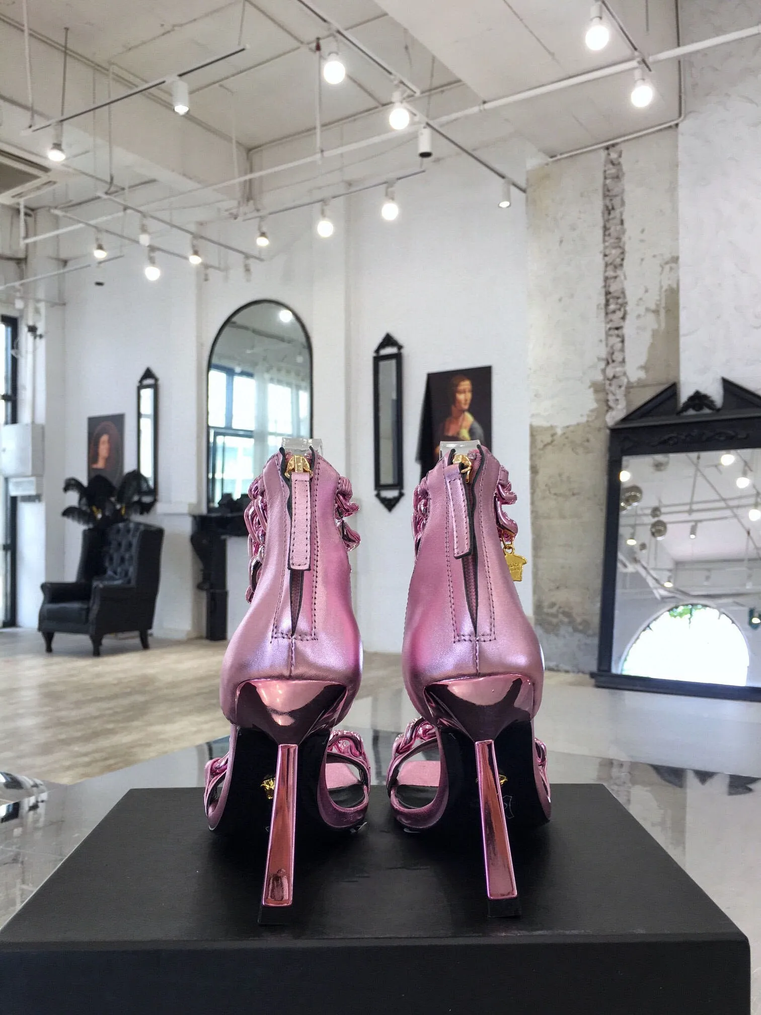 Women gold chain super high heel sandals