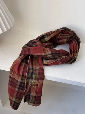 Women Retro Stripe Plaid Shawl Scarf