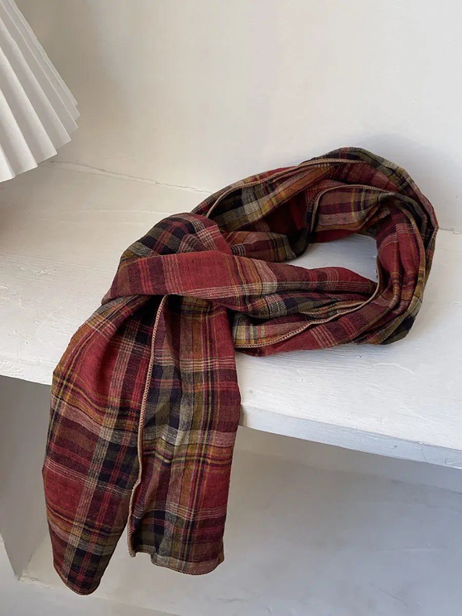 Women Retro Stripe Plaid Shawl Scarf