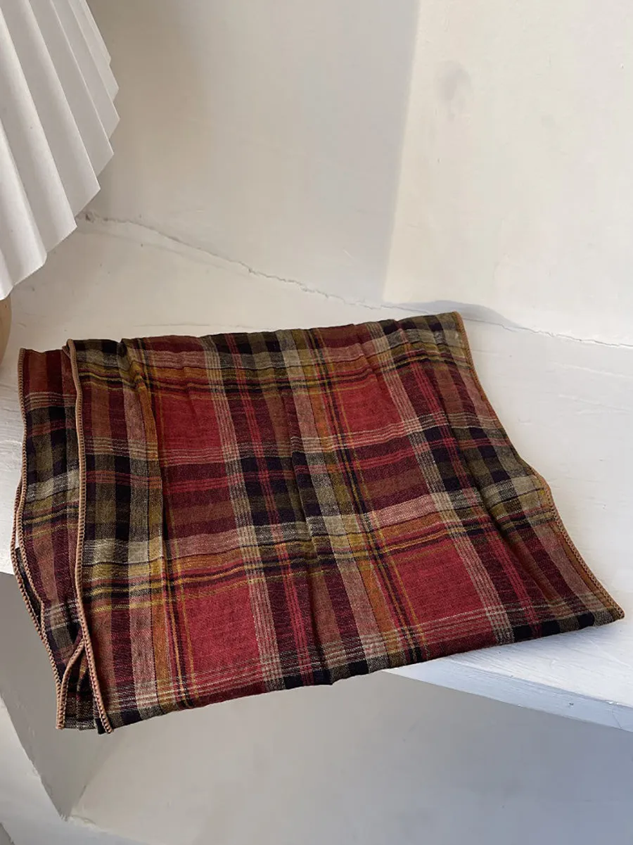 Women Retro Stripe Plaid Shawl Scarf