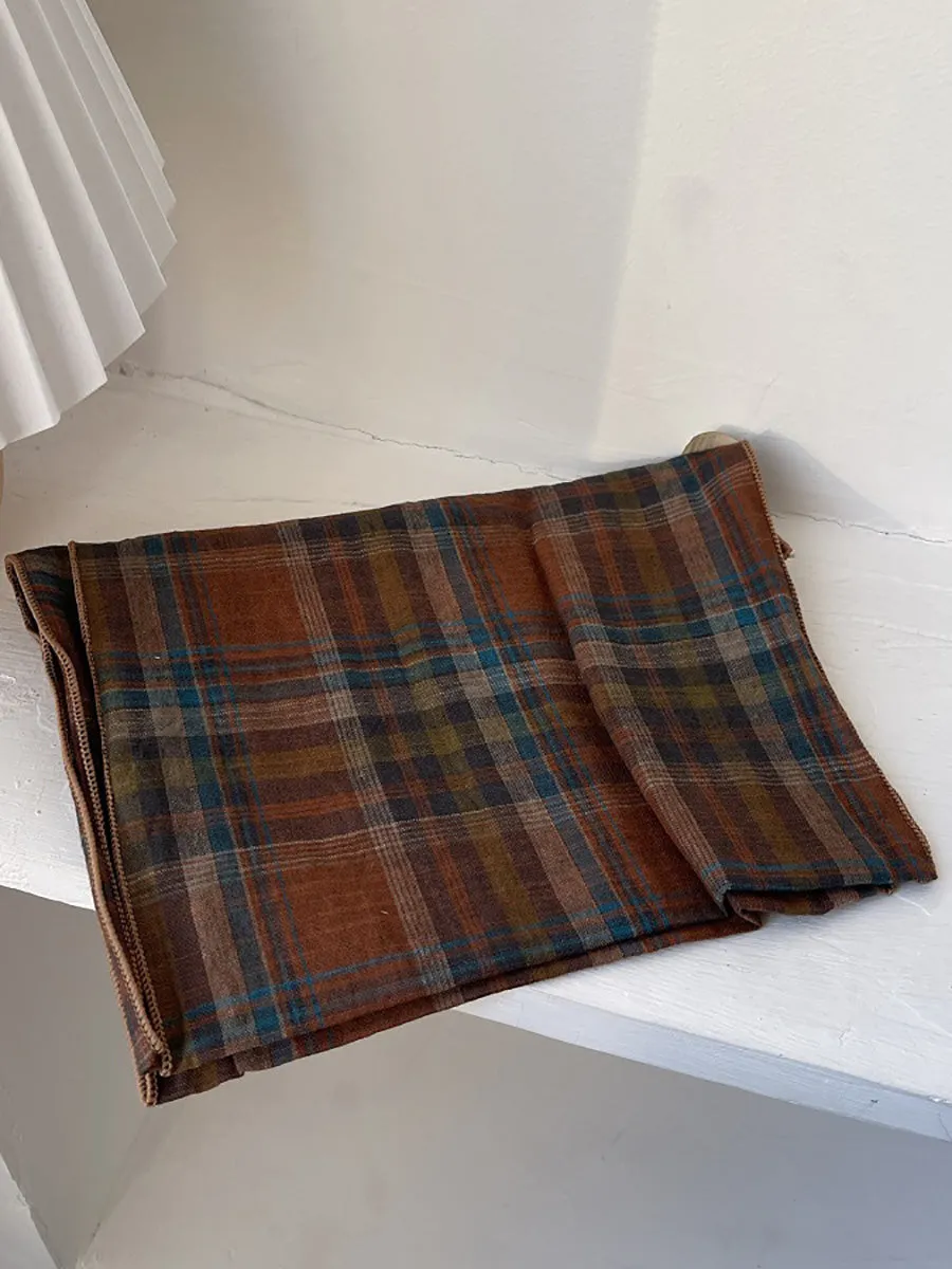 Women Retro Stripe Plaid Shawl Scarf