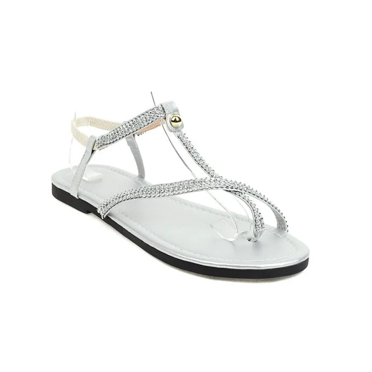 Women's Bling Bling Round Toe Rhinestone Flat Sandals