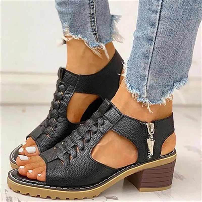 Women's Fashion Casual Hollow Out Side Zipper Sandals