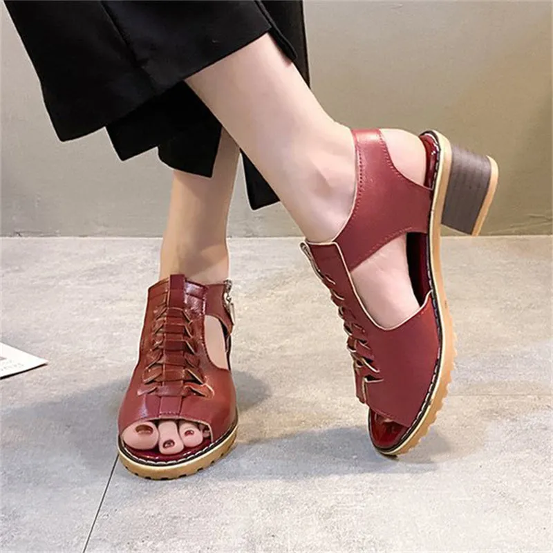 Women's Fashion Casual Hollow Out Side Zipper Sandals