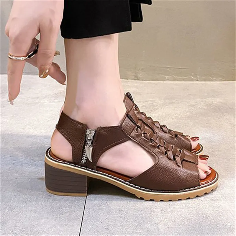 Women's Fashion Casual Hollow Out Side Zipper Sandals