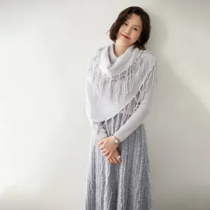 Women's Solid Cashmere Wrap Scarf With Tassels