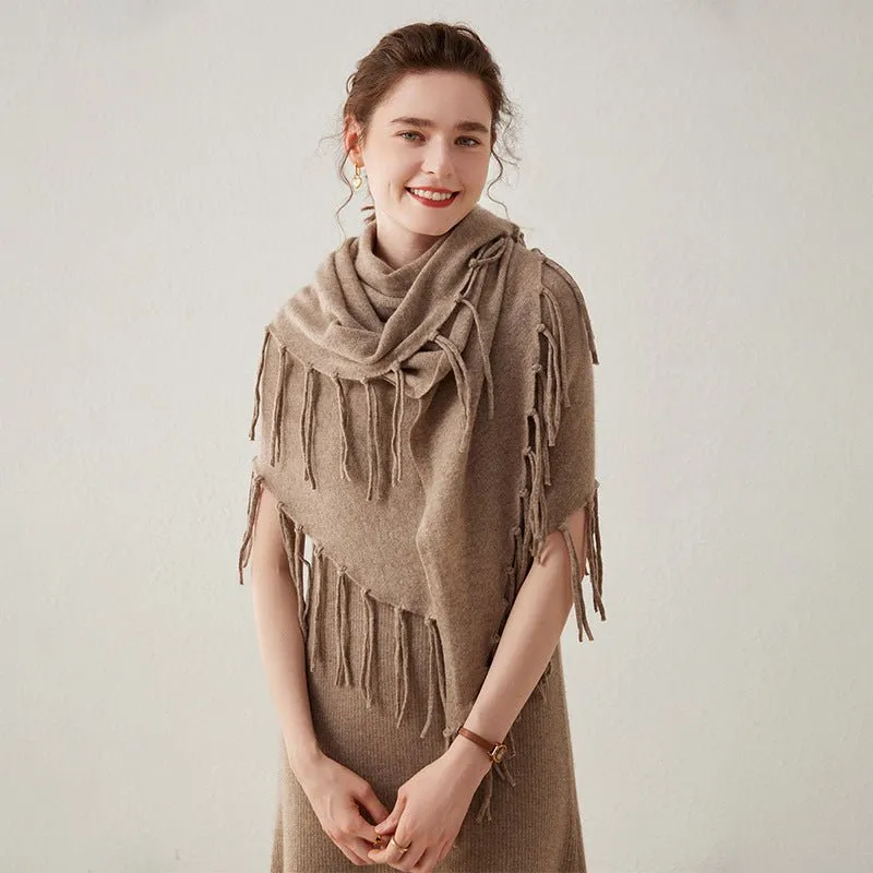 Women's Solid Cashmere Wrap Scarf With Tassels