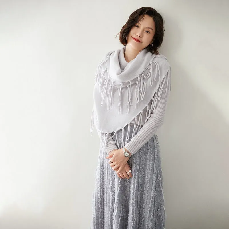Women's Solid Cashmere Wrap Scarf With Tassels