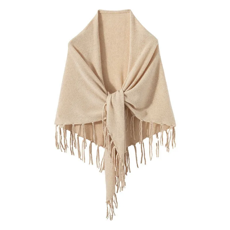 Women's Solid Cashmere Wrap Scarf With Tassels