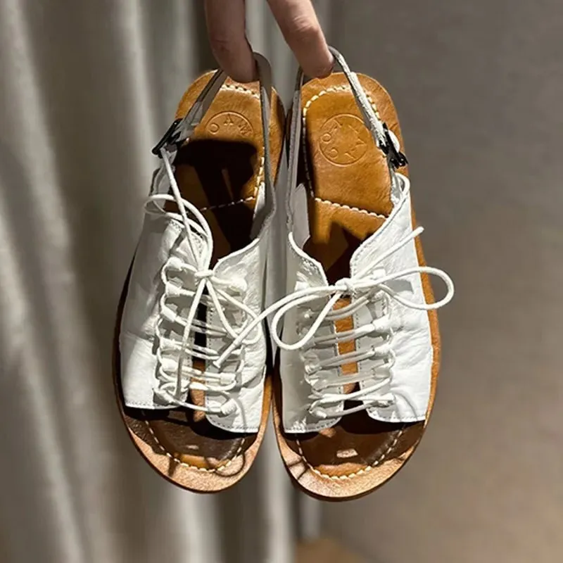 Women's Vintage Genuine Leather Gladiator Sandals Summer Casual
