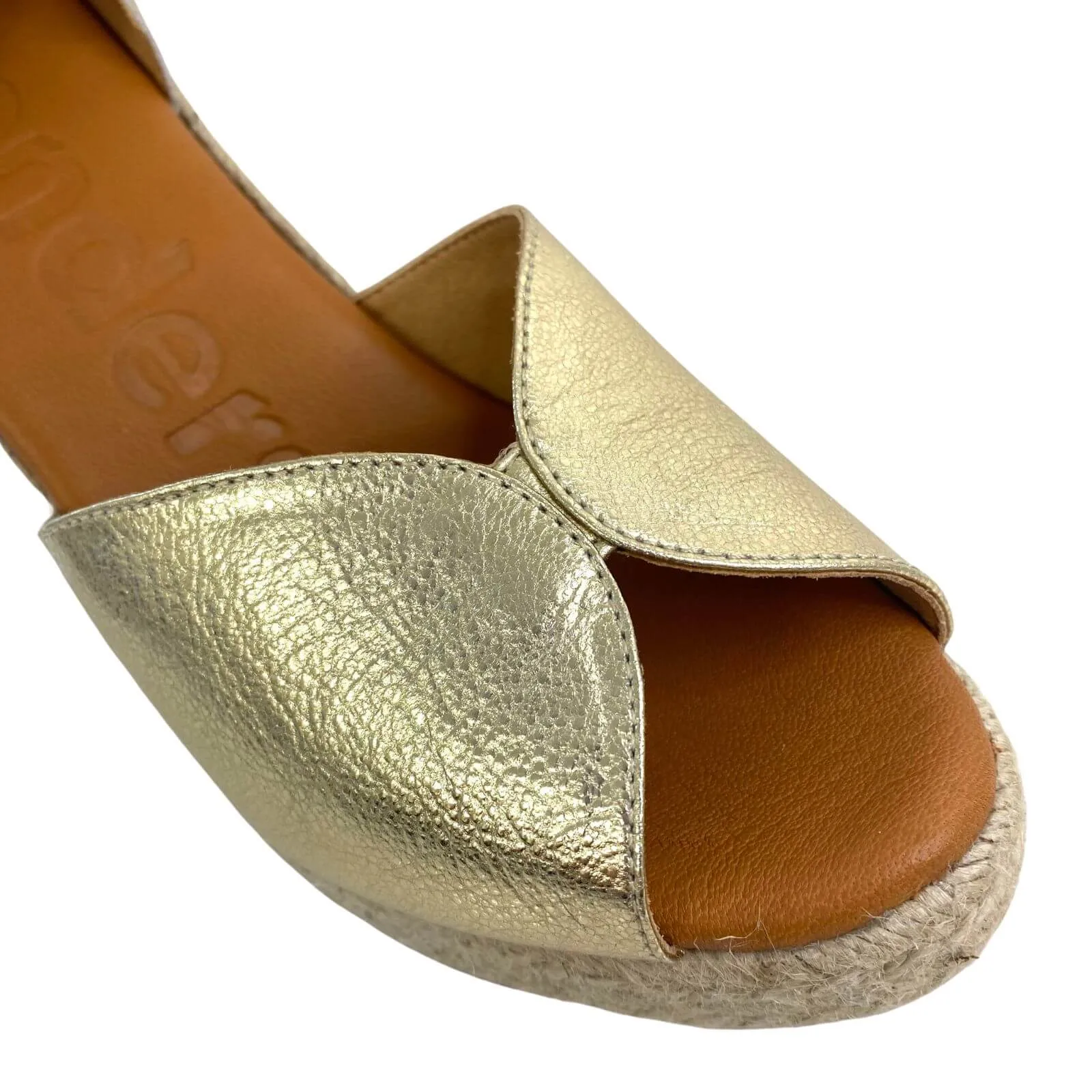 Wonders Gold Leather Wedge Sandals