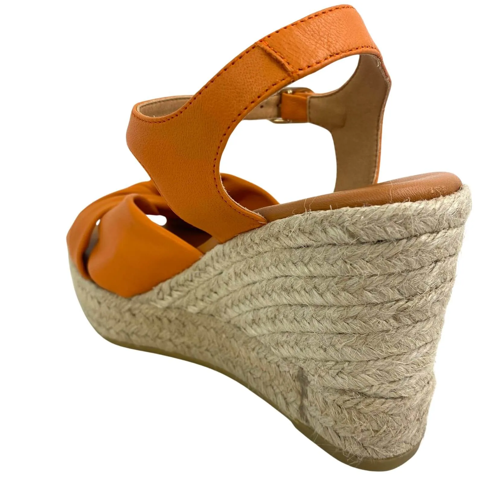 Wonders Orange Leather Wedge Sandals