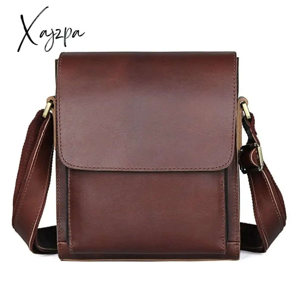 Xajzpa - 100% Genuine Leather Men Shoulder Bags Husband Retro Crazy Horse Leather Male Messenger Crossbody Bags Vintage Cross Body