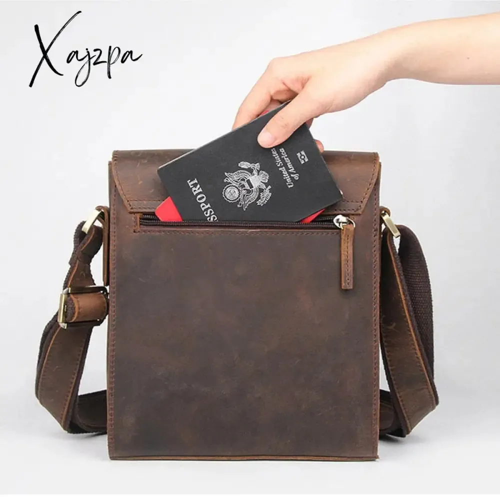 Xajzpa - 100% Genuine Leather Men Shoulder Bags Husband Retro Crazy Horse Leather Male Messenger Crossbody Bags Vintage Cross Body