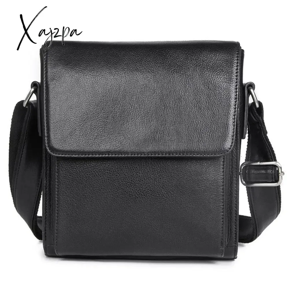 Xajzpa - 100% Genuine Leather Men Shoulder Bags Husband Retro Crazy Horse Leather Male Messenger Crossbody Bags Vintage Cross Body