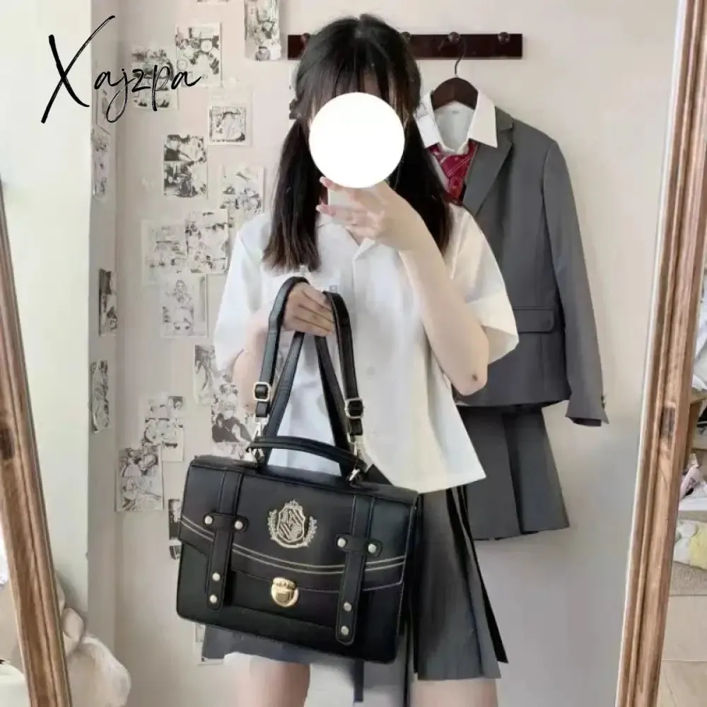 Xajzpa - Jk Lolita Handbag Pu Leather Print Rivets Japanese Style Black Shoulder Bag Large Capacity Sweet Elegant Designer Backpack