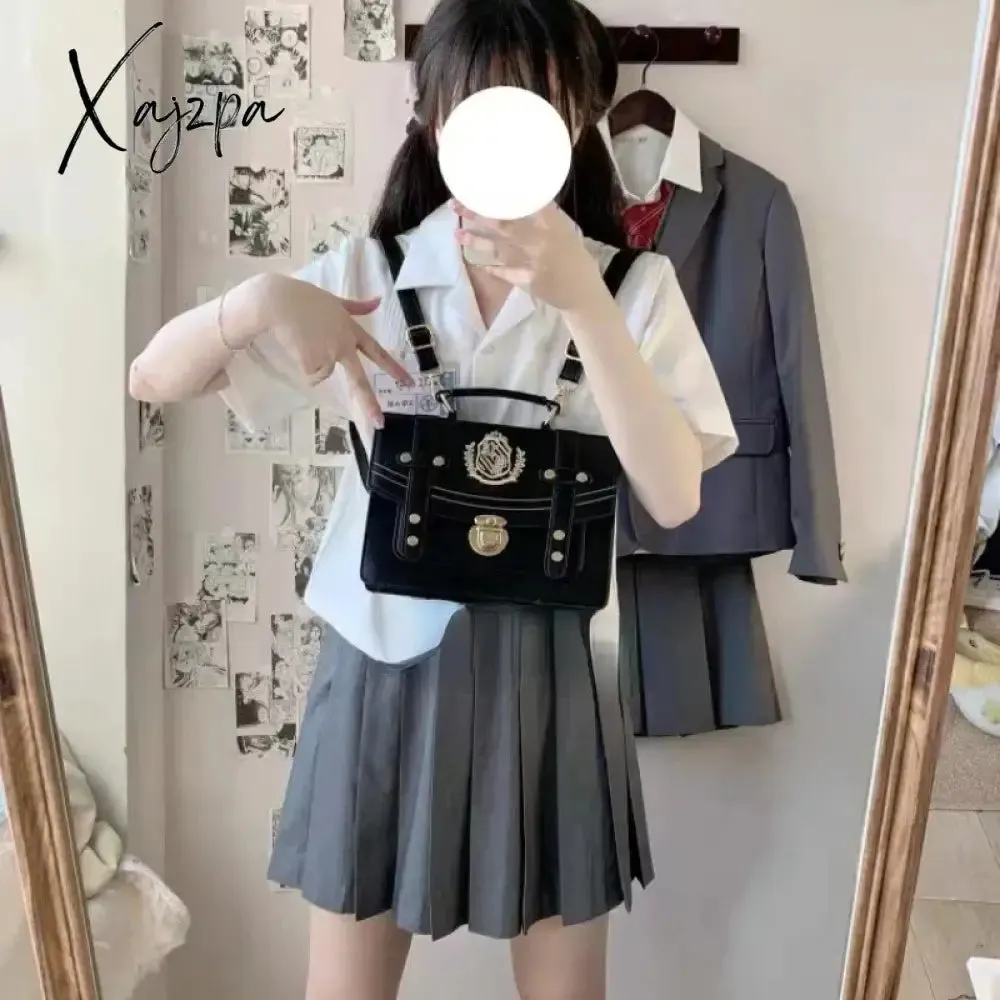 Xajzpa - Jk Lolita Handbag Pu Leather Print Rivets Japanese Style Black Shoulder Bag Large Capacity Sweet Elegant Designer Backpack