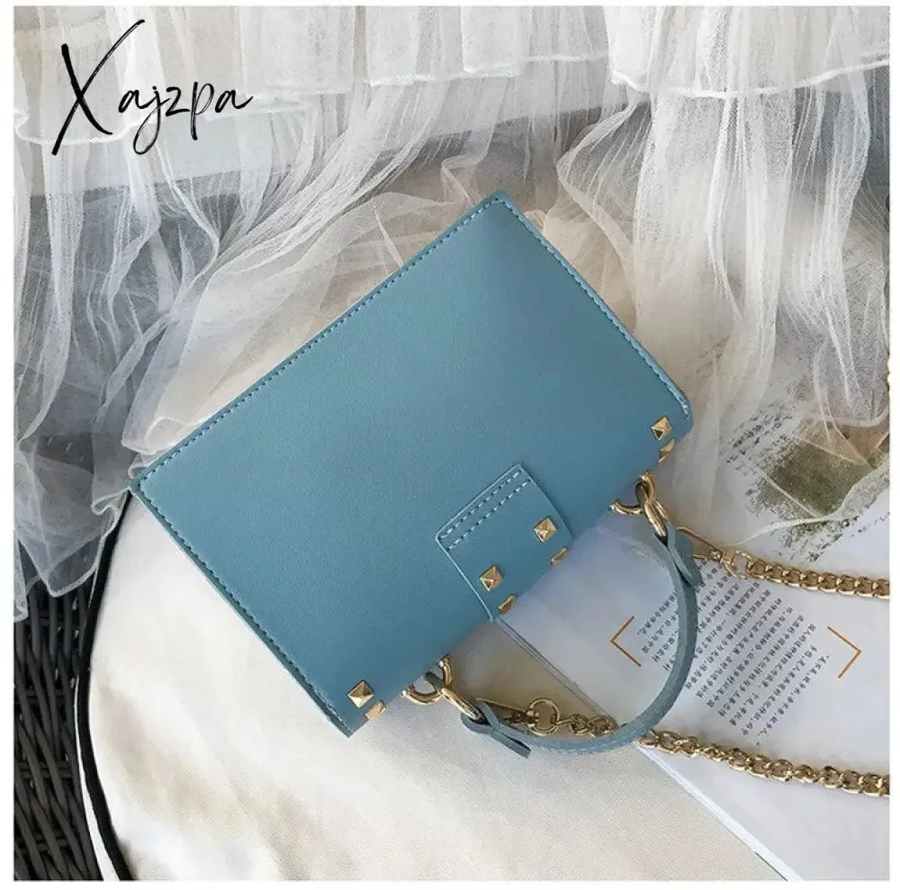 Xajzpa - New Chains Rivet Women Handbags Small White Black Pink Yellow Blue Pvc Hasp Handbags Summer Soft Shoulder Bags Cross Body