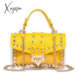 Xajzpa - New Chains Rivet Women Handbags Small White Black Pink Yellow Blue Pvc Hasp Handbags Summer Soft Shoulder Bags Cross Body