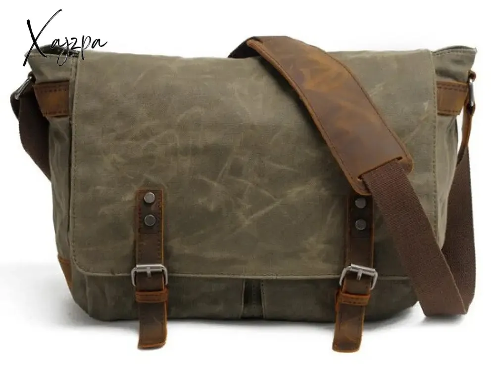Xajzpa - New Fashion Thick Wax Canvas Men Shoulder bag Messenger bag Men Crossbody Bag Vintage male Leisure Sling bag Casual Boy