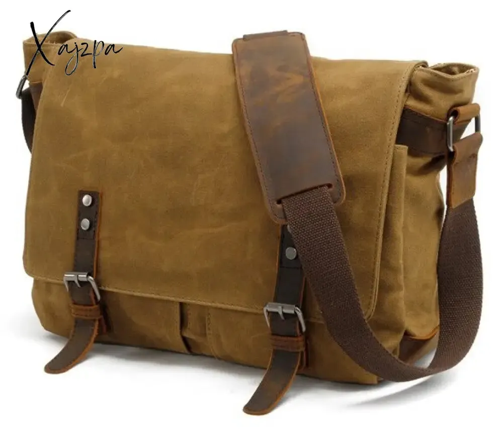 Xajzpa - New Fashion Thick Wax Canvas Men Shoulder bag Messenger bag Men Crossbody Bag Vintage male Leisure Sling bag Casual Boy