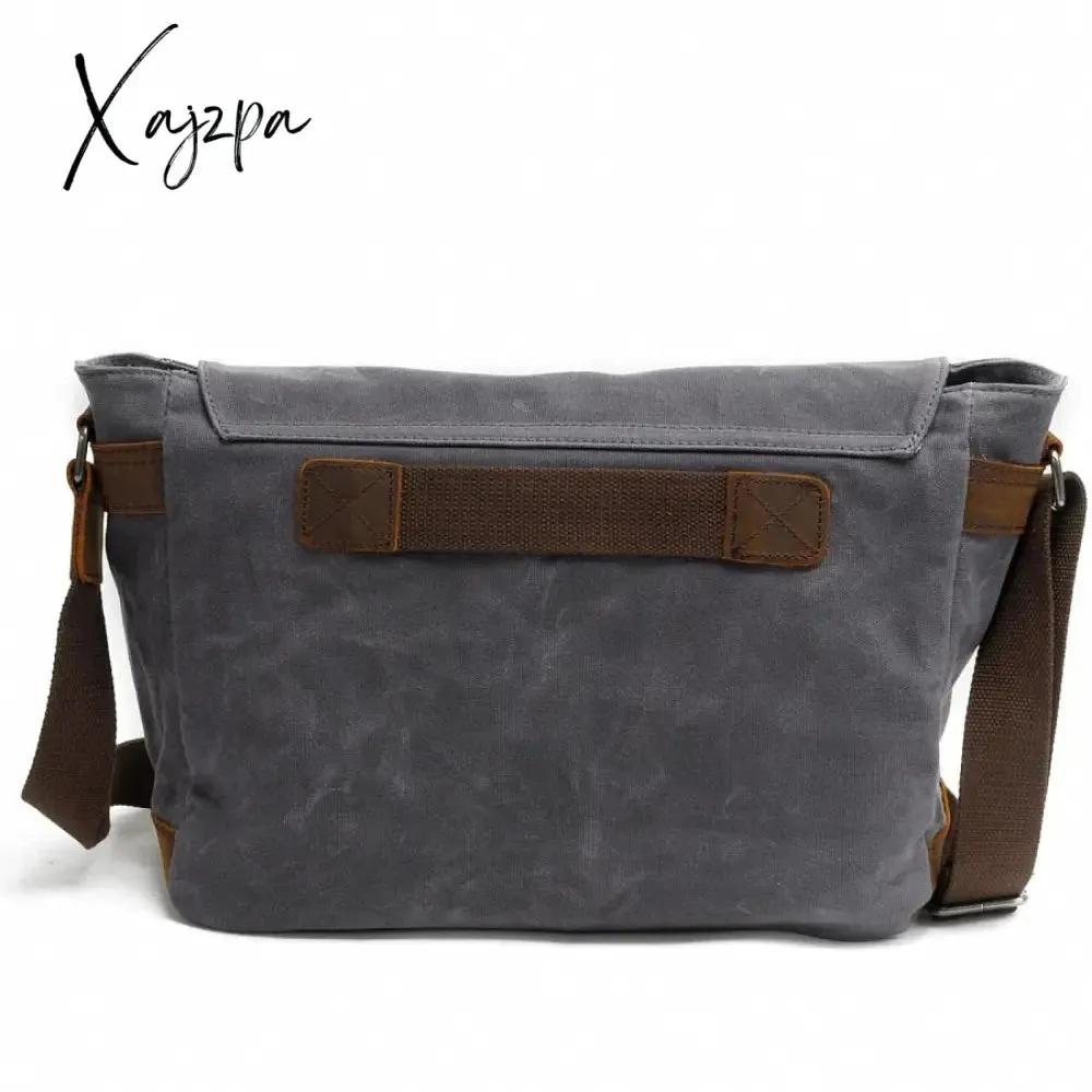 Xajzpa - New Fashion Thick Wax Canvas Men Shoulder bag Messenger bag Men Crossbody Bag Vintage male Leisure Sling bag Casual Boy
