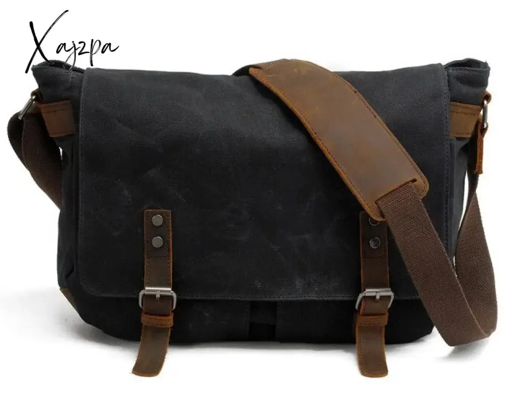 Xajzpa - New Fashion Thick Wax Canvas Men Shoulder bag Messenger bag Men Crossbody Bag Vintage male Leisure Sling bag Casual Boy