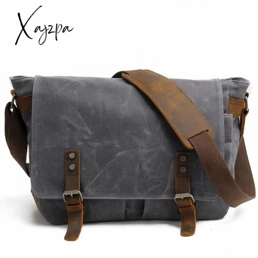 Xajzpa - New Fashion Thick Wax Canvas Men Shoulder bag Messenger bag Men Crossbody Bag Vintage male Leisure Sling bag Casual Boy