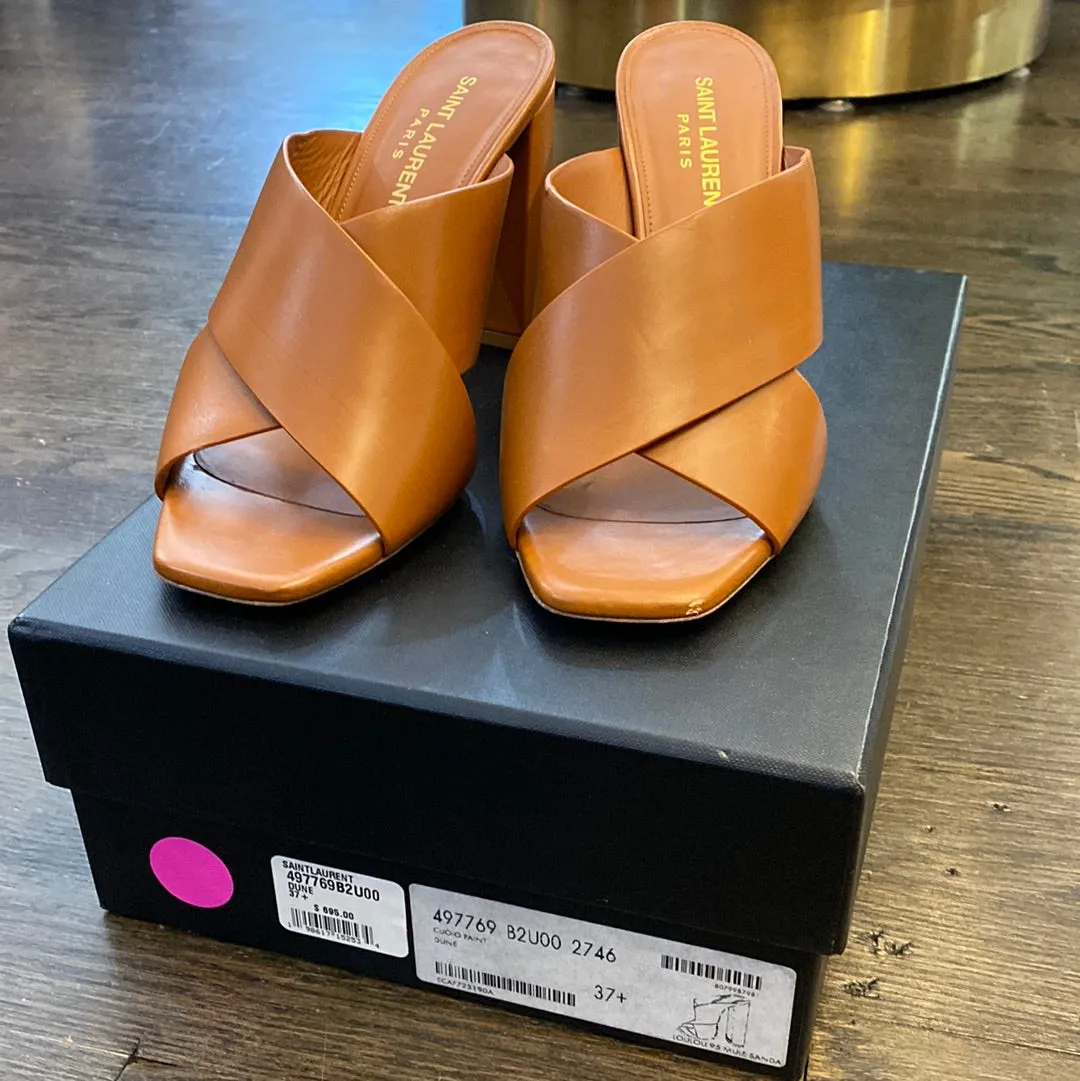 YSL Leather Criss Cross Mule Camel Leather Shoe