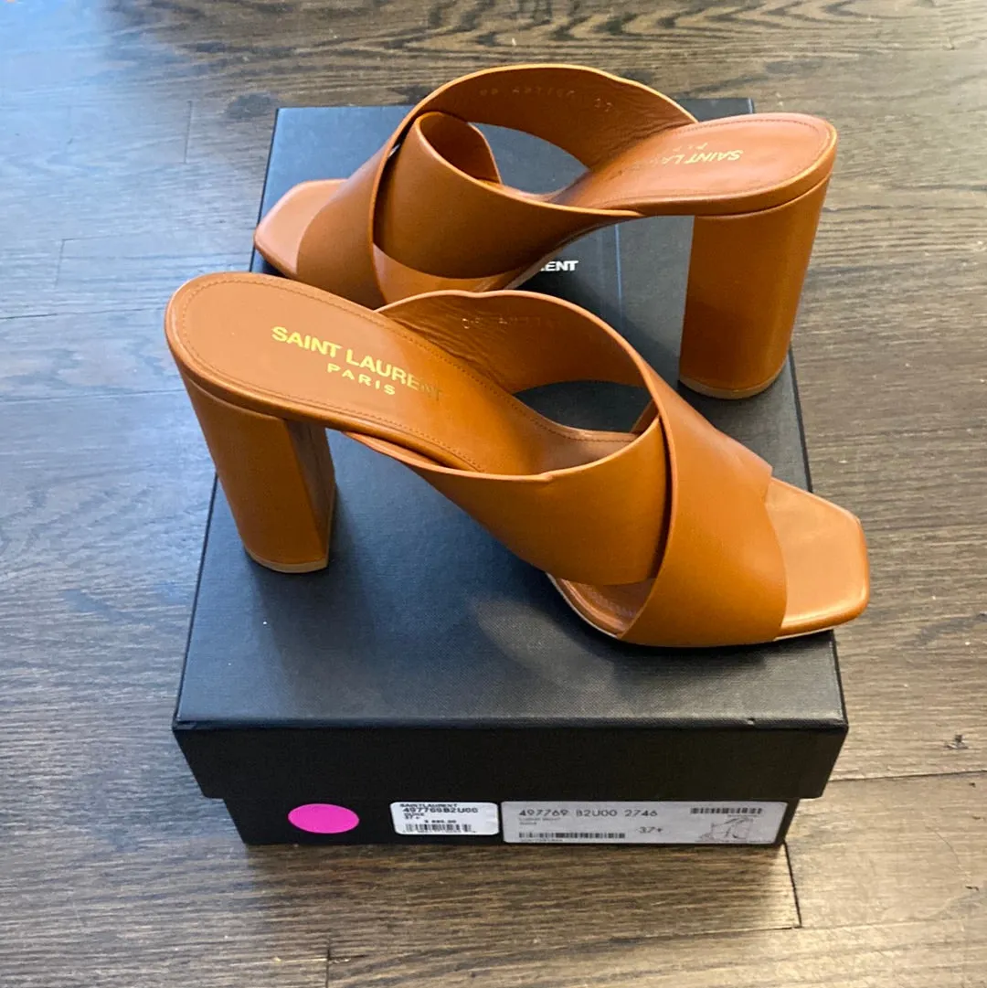 YSL Leather Criss Cross Mule Camel Leather Shoe