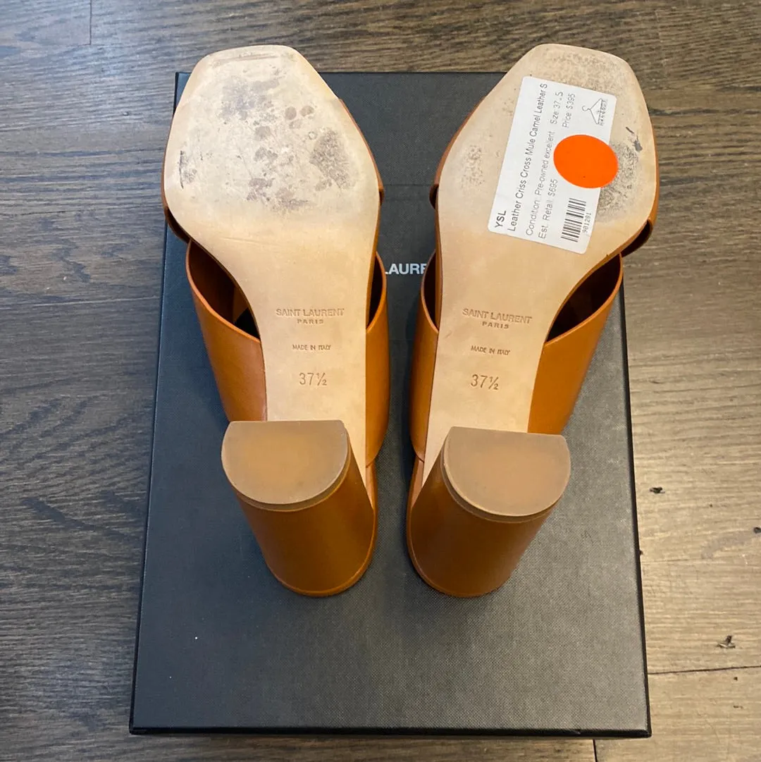 YSL Leather Criss Cross Mule Camel Leather Shoe