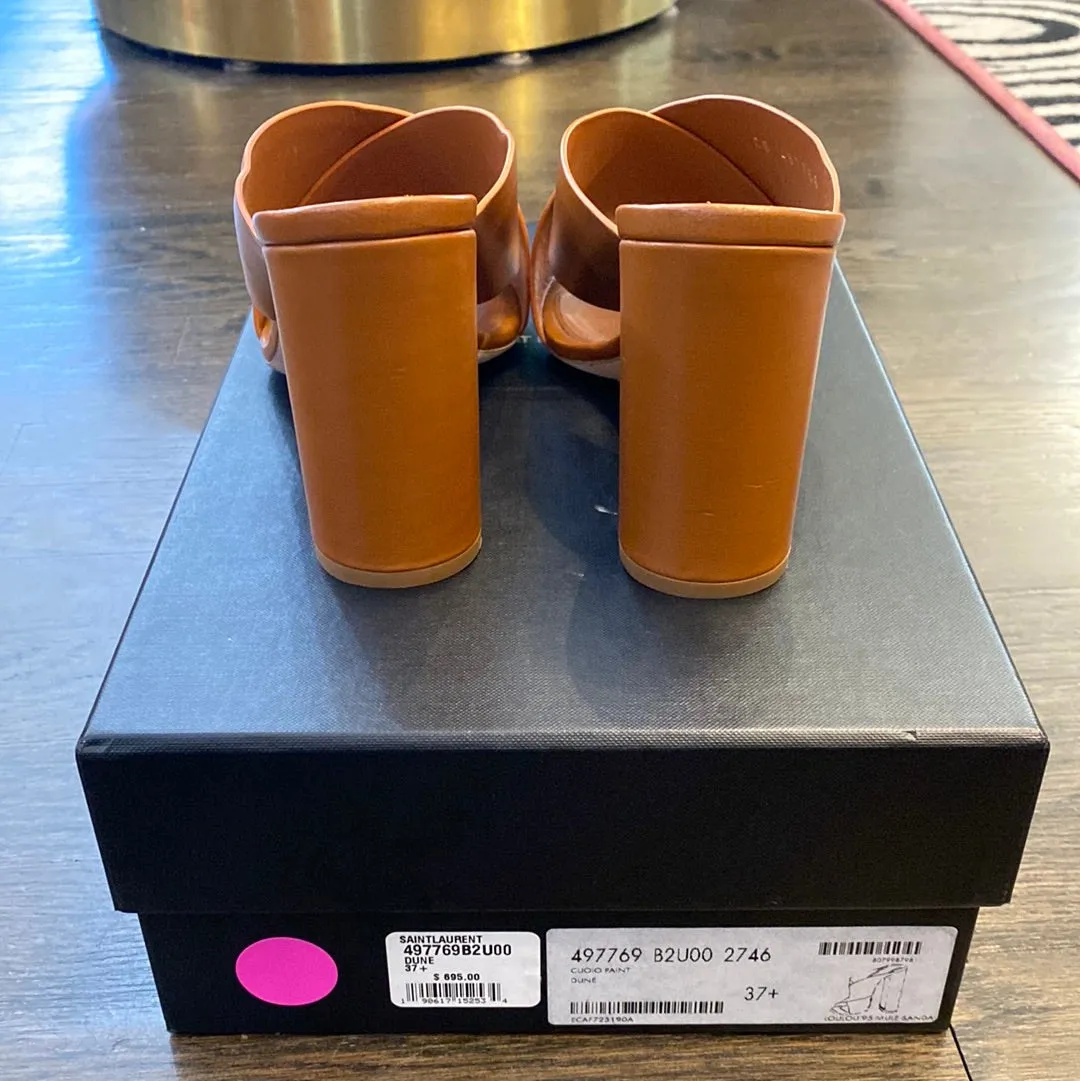 YSL Leather Criss Cross Mule Camel Leather Shoe
