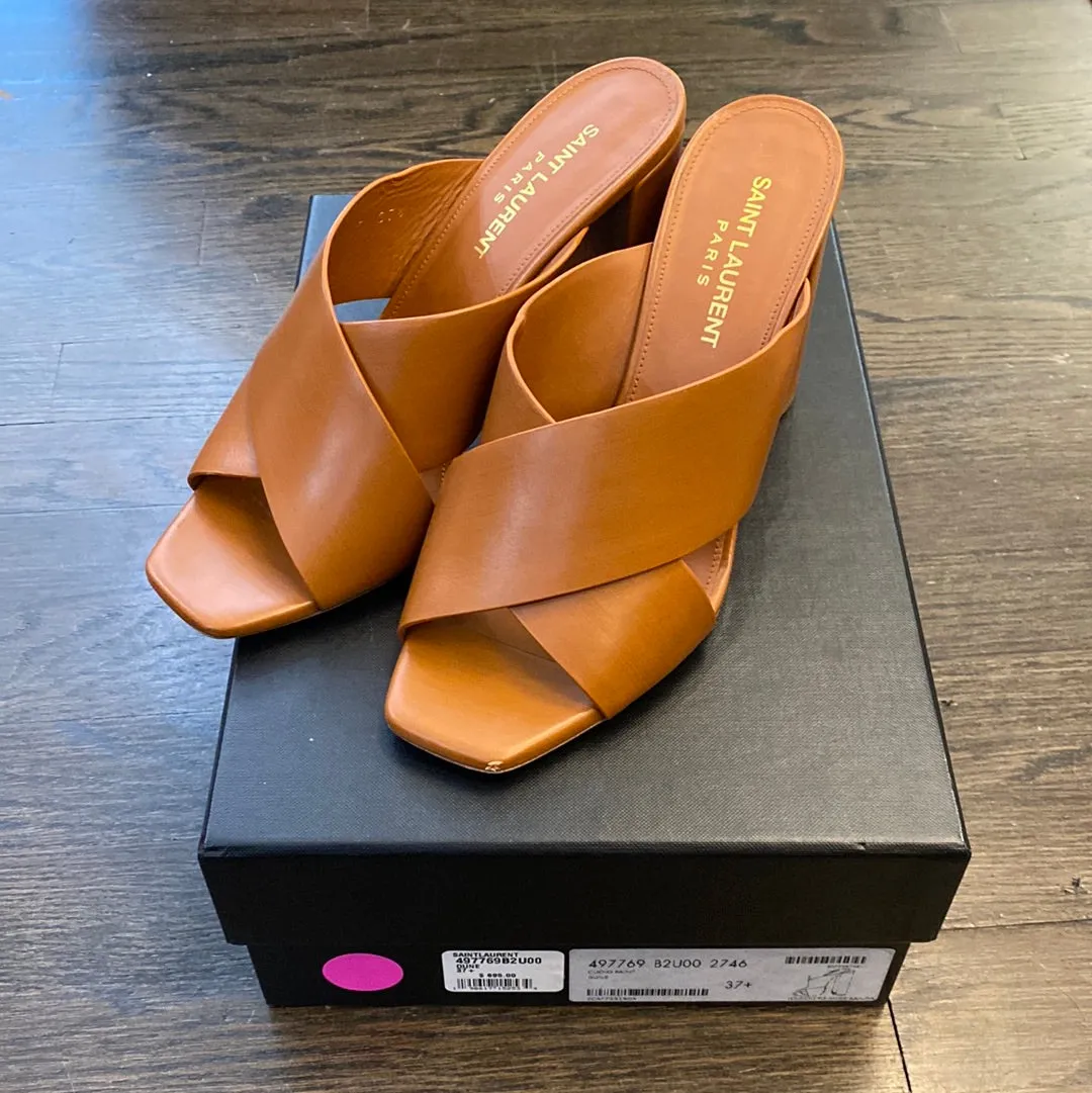 YSL Leather Criss Cross Mule Camel Leather Shoe