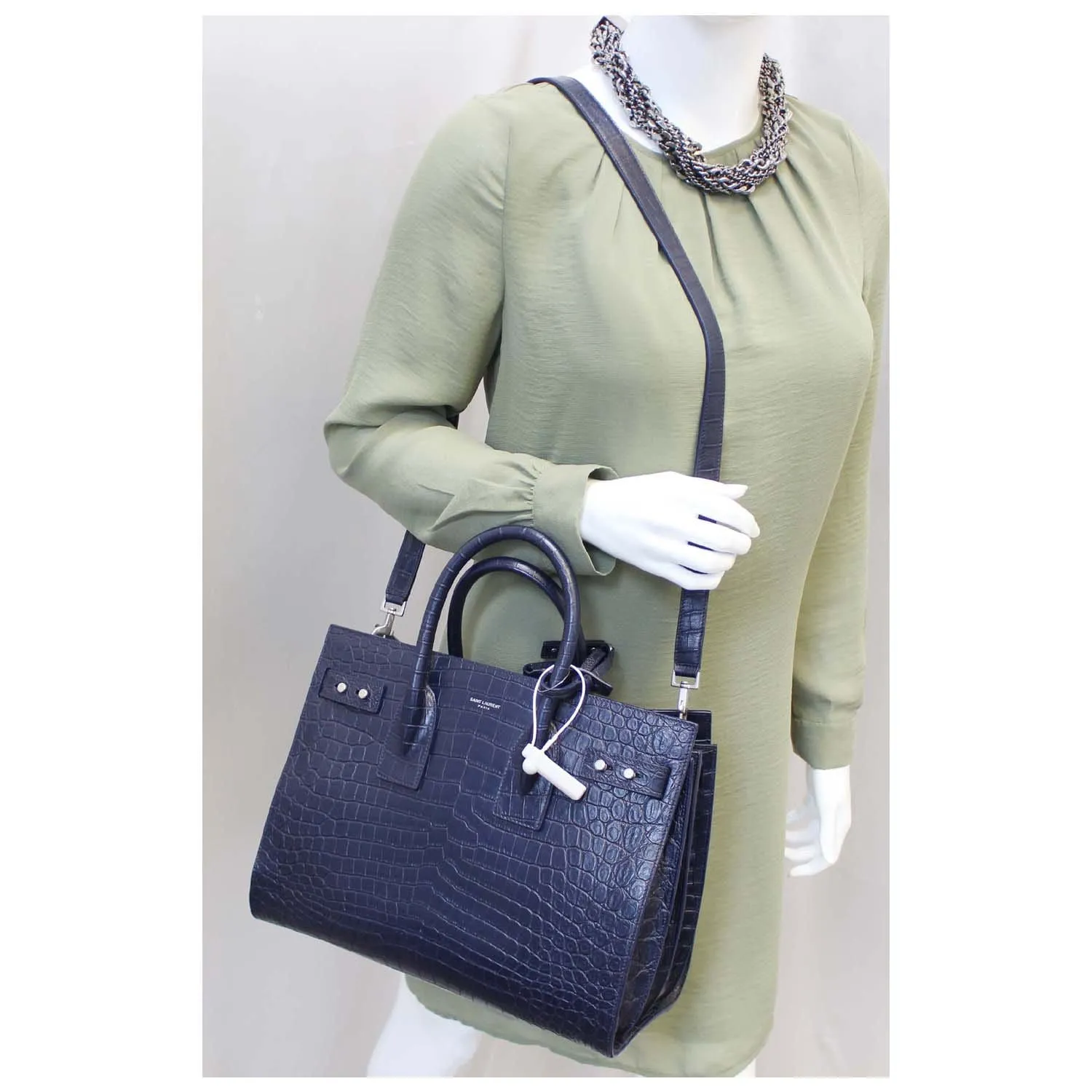 YVES SAINT LAURENT Sac de Jour Small Crocodile-Embossed Satchel Bag